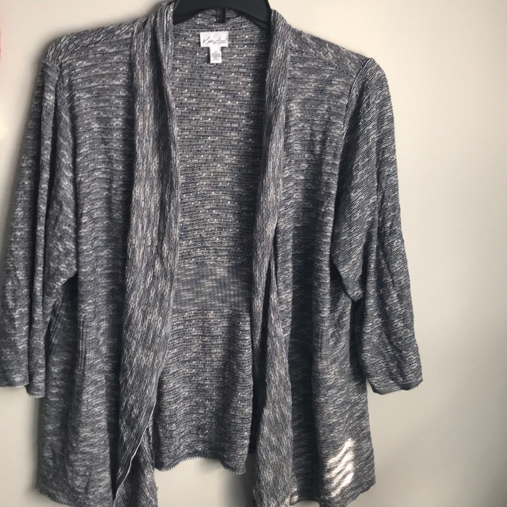 Navy and gray cardigan sweater